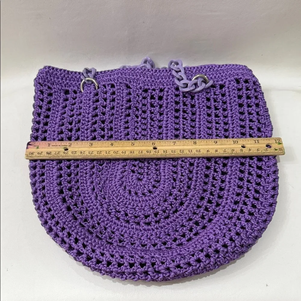 Elegant Purple Crochet Shoulder Bag 12 X 12 In Black Lining Silver Snap Closure